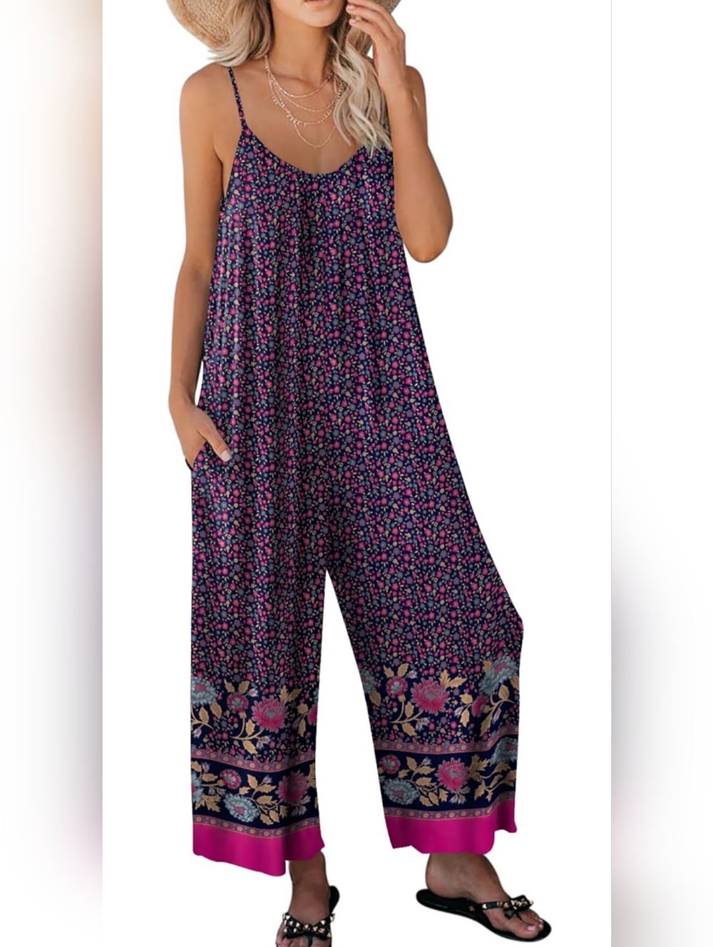 Navy Floral Romper with Pink & Coral Accents